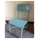 Vintage metal frame child’s desk chair, painted turquoise blue