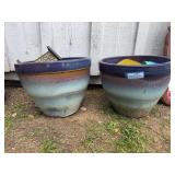 Two matching large ceramic pots with drain holes 17 x 13