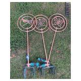 Three copper garden water spinners