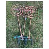 Three copper garden water spinners