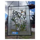 Lily and dragonfly design stained glass 18 x 24