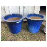 Two blue ceramic pots 14 x 12 (one with crack)
