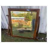 Large beveled edge, veneer frame mirror with some minor damage 39 1/2 x 43 - includes dresser mounting brackets