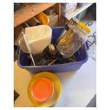 Kitchen goods - coffee pot, mixer, glass tea jug, melamine plates