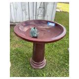 Heavy duty, red ceramic birdbath