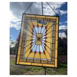 Rectangle, coral and light blue stained glass 18 x 24 (1 of 2)