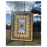 Rectangle, coral and light blue stained glass 18 x 24 (1 of 2)