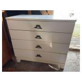 Four drawer vintage wood dresser painted white  32 x 18 x 30