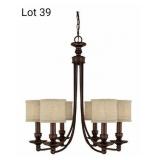 Chandelier Ceiling Light in Light Tan Fabric Shade