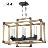 Fired Steel/Natural Wood Chandelier Ceiling Light