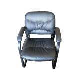 Accent arm chair. Black upholstery & metal frame