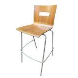 LELAND BROWN STACKING BARSTOOL W/ GREY METAL LEGS