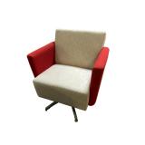 Modern swivel accent chair. Cream/red upholstery
