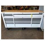 Husky 72in 18 Drawer Mobile Workbench with Adjustable Height Top, white Husky 72in 18 Drawer Mobile Workbench with Adjustable Height Top, white