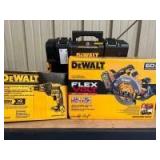 DeWalt 60V Circular Saw (tool only), 20V Drywall Screwdriver (tool only), Tough systems 2.0 Box, 3pcs, inv #c250876, 251369, 250869