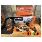 Assorted Ridgid 18V and Corded Tools, includes (1) Battery and Charger, 5pcs, inv #t01329 Assorted Ridgid 18V and Corded Tools, includes (1) Battery and Charger, 5pcs, inv #t01329