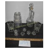 2 Fostoria Goblets, 6 Salt Cellers, 1 Old Jar, 1
