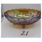 Carnival Glass Footed Fruit Bowl 12' Across