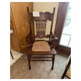 Cane Bottom Oak Straight Back Chair