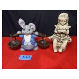 Ceramic Bunny with baskets,  Girl with a book