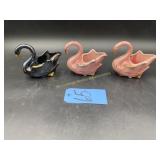 Set of 2 Pink Swan Planters and 1 Black Swan