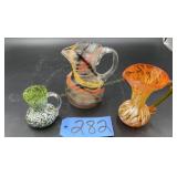 Glass Pitchers---Small Green & White Speckled,