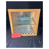 Wooden Lighted Display Case. Checkered Bottom,