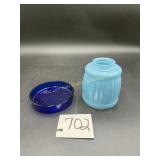 Cobalt Blue Glass Dish, Art Deco Blue Milk