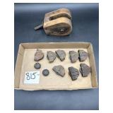 Set of 8 Iron/Steel Pulley Wheels and Wooden