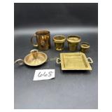 Brass Items (Candlestick Holder, Small Tray,
