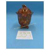 Imperial Carnival Glass covered Candy Jar