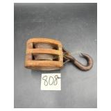 Double Wood Barn Pulley--Metal and Wood