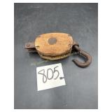 Wood and Metal Block and Tackle Pulley