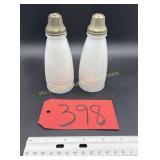 White Milk Glass w/Silver plated tops Salt and