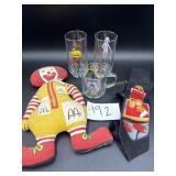 4 Vintage McDonalds glasses, Stuffed Ronald