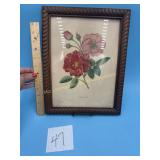 Double Roses Picture in Old Wood Frame