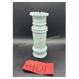 Light blue bud vase with ruffled edge
