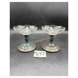 Vintage Pedestal Compote Dishes with Blue Metal