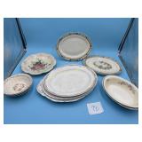 Box of Floral glass plates, serving bowls etc.