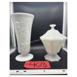 White Milk glass, covered candy dish,  white m