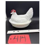 Westmoreland white milk glass, Hen on a nest