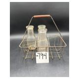 Wire Milk Bottle Carrier with 3 Milk Bottles