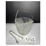 Vintage glass Ice bucket with Tongs