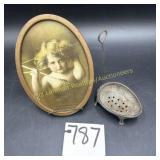 Vintage Egg Poacher and Cupid Picture with Metal