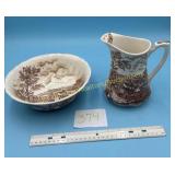 Staffordshire, Brown, Bowl and Pitcher