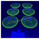 6 Uranium glass dessert bowls