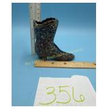 Fenton Blue Carnival Glass Boot, Daisy and