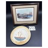 Print of Harbor of Saint Thomas and Plate by