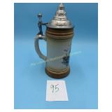 Vintage Beer Stein with Pewter Lid