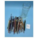 Vintage Jar with Old Paint Brushes and 3 Ink Quill